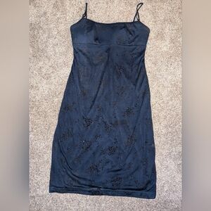 City Triangles Spegetti Strap Navy Dress - Beaded Floral Design EUC Size Medium
